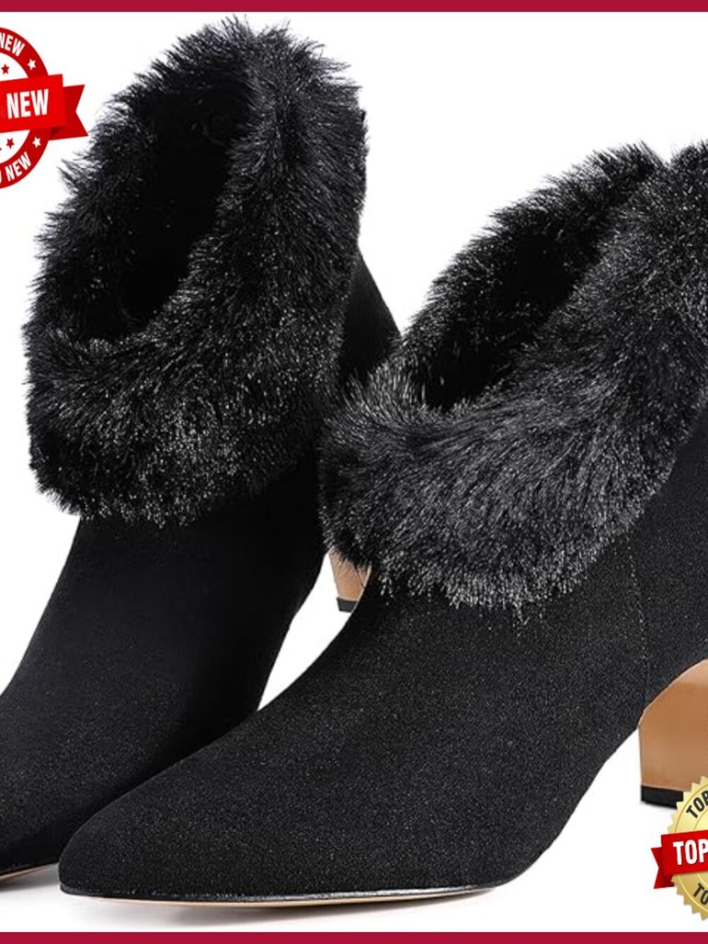 Faux Suede Ankle Boots with Chunky Heel Pointed Toe Zipper